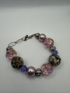 YGTBB Pink Purple Chunky Beaded Rhinestone Statement Bracelet